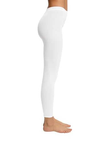 Women's Cotton W LE Opaque Plain 1 Pair Leggings, White (White 2000), L