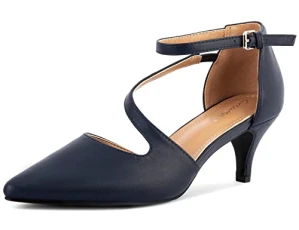 Womens Court Shoes D'Orsay Ankle Strap Low Kitten Heel Dress Pumps Wedding Bridal Navy UK 6