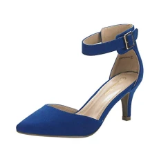 Womens Court Shoes Pointed Toe Low Kitten Heel Ladies Pumps Ankle Strap Dress Sandals,Size 7,Royal/Blue,LOWPOINTED