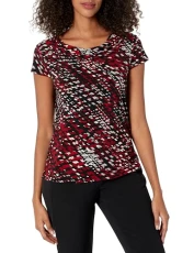 Women's Cowl Neck Cap Sleeve Printed Knit Top, Passion Flower, XS