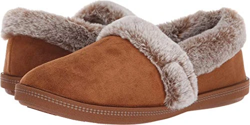 Women's Cozy Campfire - Team Toasty Low Top Slippers, Brown Chestnut Microfiber Suede Faux Fur Line 