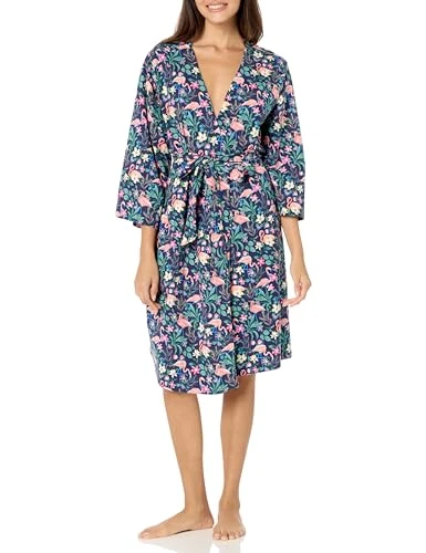 Women's Cozy Knit Robe (Extended Size Range), Flamingo Garden, Large