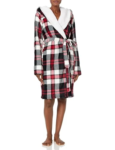 Women's Cozy Life Hooded Robe (Extended Size Range) Bathrobe, Fireplace Plaid, XXL/3XL/Plus