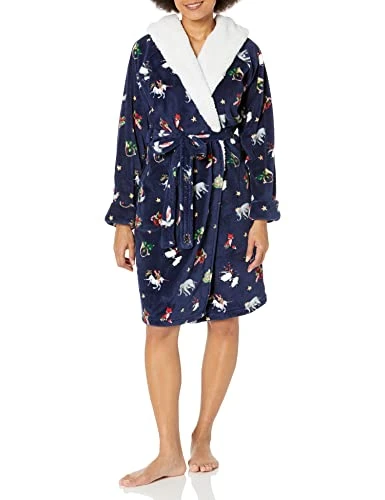 Women's Cozy Life Hooded Robe (Extended Size Range) Bathrobe, Snow Globe Motifs, S-M