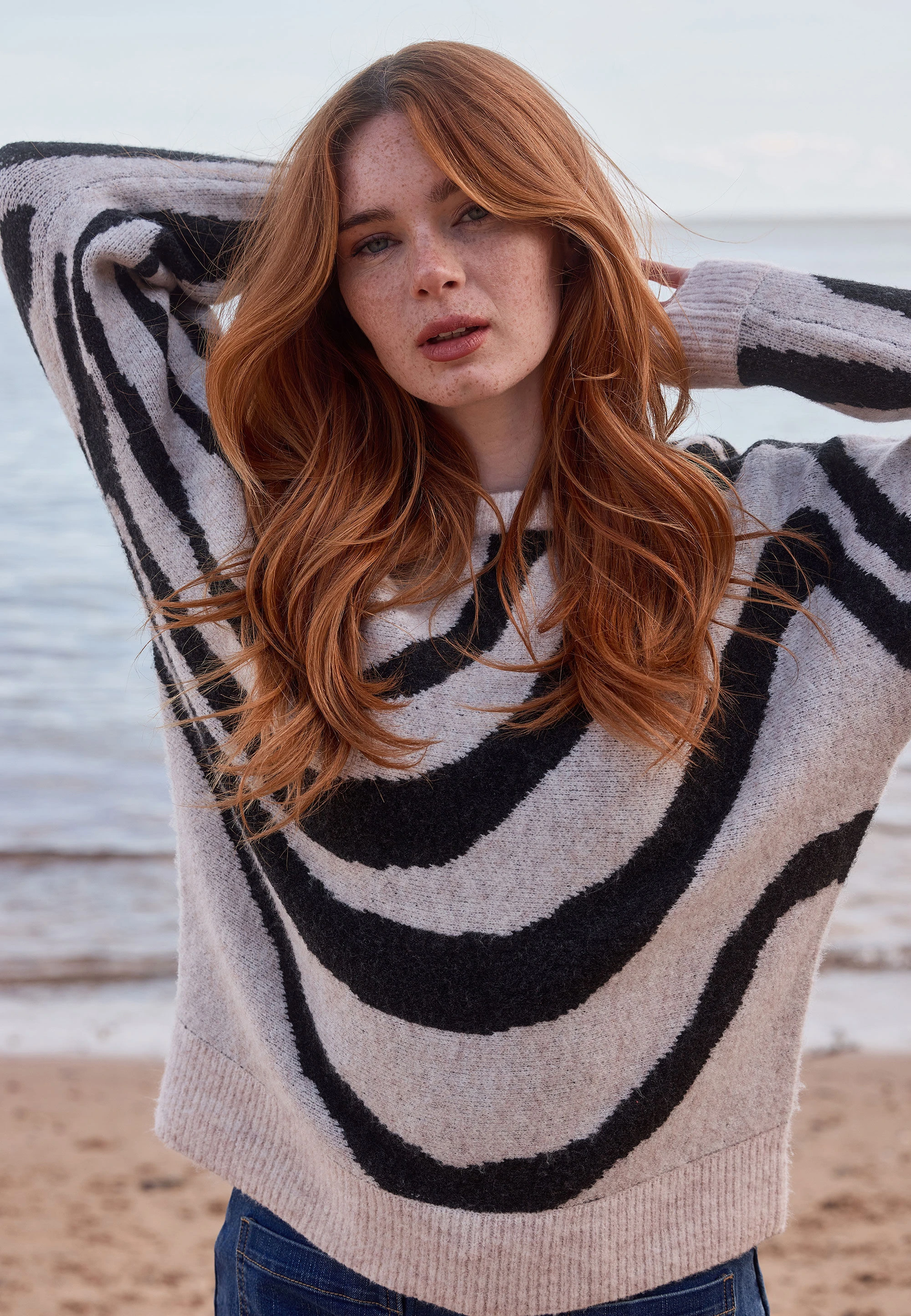 Womens Cream & Black Swirl Jumper