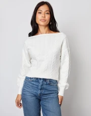 Women's Cream Cable Knit Slash Neck Jumper