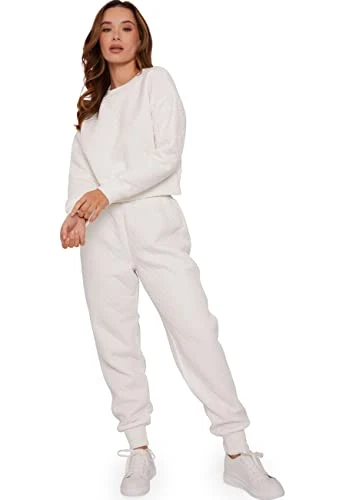 Women's Cream Quileted Loungewear Set, M