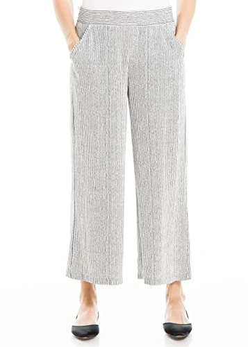 Women's Crepe Hem Border Wide Leg Pant, Cream/Black Stripe Dash, Large