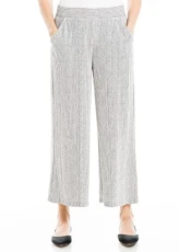 Women's Crepe Hem Border Wide Leg Pant, Cream/Black Stripe Dash, Large Women's Crepe Hem Border Wide Leg Pant, Cream/Black Stripe Dash, Large