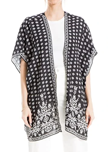 Women's Crepe Kimono, Black/Cream, Large