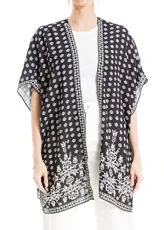 Women's Crepe Kimono, Black/Cream, XS Women's Crepe Kimono, Black/Cream, XS