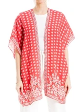 Women's Crepe Kimono, Red/Cream, Large Women's Crepe Kimono, Red/Cream, Large