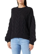 Women's Crew Neck Cable Knit Sweater, Black, XS Women's Crew Neck Cable Knit Sweater, Black, XS