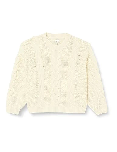 Women's Crew Neck Cable Knit​ Sweater, Worn White, XS