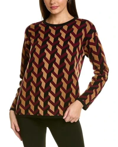 Women's Crew Neck Long Sleeve Jacquard Sweater, Chianti Combo, XS