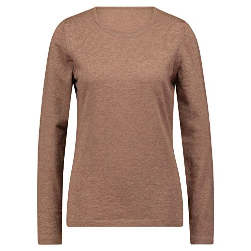 Women's Crew Neck Sweater Made from fine Merino Wool, Brown, 3 UK