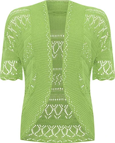 Womens Crochet Knitted Short Sleeve Ladies Shrug Cardigan Top 16-26 Lime Green