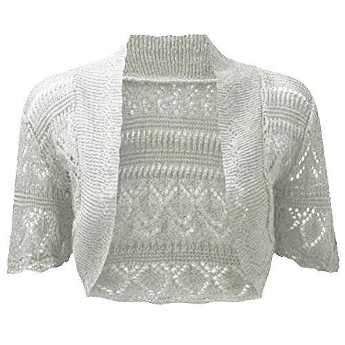 Womens Crochet Knitted Short Sleeve Shrug Ladies Cardigan Bolero Top Plus S-4XL (Silver, 3XL UK 24-2