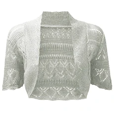 Womens Crochet Knitted Short Sleeve Shrug Ladies Cardigan Bolero Top Plus S-4XL (Silver, 3XL UK 24-2