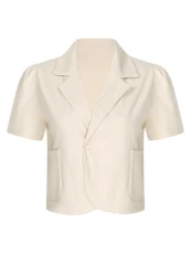 Womens Cropped Blazer Lapel Suits Open Front Jackets One Button Short Sleeves Outerwear Cardigan Beige S Womens Cropped Blazer Lapel Suits Open Front Jackets One Button Short Sleeves Outerwear Cardigan Beige S