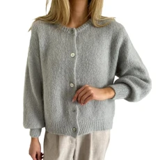 Women's Cropped Cardigan Long Sleeve Sweater Jumper Ladies Knitted Jacket Y2K Fashion Button Down Crochet Top Streetwear Autumn Spring (Light Grey, L)