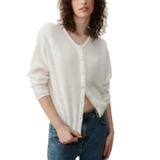 Women's Cropped Cardigan Thin Long Sleeve Sweater Jumper Ladies Knitted Jacket Y2K Fashion Button Down Crochet Top Pullover Streetwear Autumn Spring (White, S)