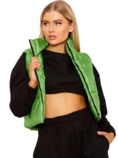 Womens Cropped Gilet Ladies Sleeveless Quilted Bodywarmer Puffer Padded Winter Vest Short Waistcoat Jade Green