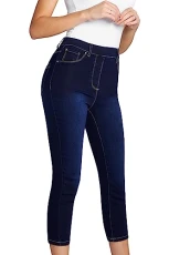 Womens Cropped Jegging Jeans, 3/4 Length High Waist Denim Leggings (Dark Blue, 8)
