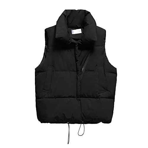 Womens Cropped Puffer Gilet Zip Up High Neck Padded Gilet Winter Thermal Vest Quilted Gilet Outerwea