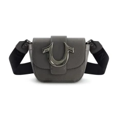 Women's Crossbody Bag, Mini Flap Adjustable Shoulder Handbag with Horseshoe Logo, Grey Women's Crossbody Bag, Mini Flap Adjustable Shoulder Handbag with Horseshoe Logo, Grey