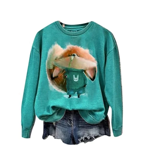 Women's Cute Fox Animal 3D Printed Pullover Sweatshirt Funny Graphic Print T-Shirt Long Sleeve Sweater Casual Crewneck Tops