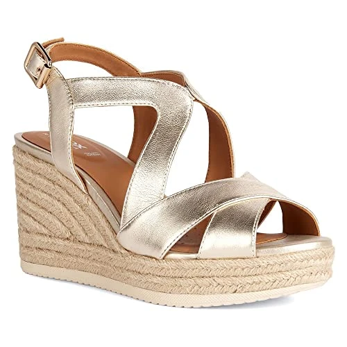 Women's D Ponza Espadrille Wedge Sandal, Gold, 6 UK