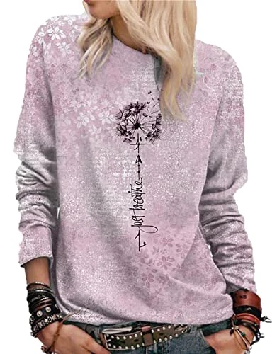 Women's Dandelion Sweatshirt Casual Crewneck Loose Pullover Tops Long Sleeve Graphic Tee Shirt