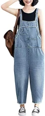 Women's Denim Dungarees Raw Hem Wide Leg Loose Denim Jean Overalls (UK 12, Blue)