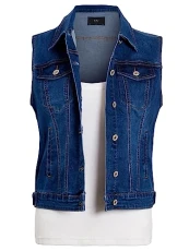 Womens Denim Gilet Stretch Mid Blue