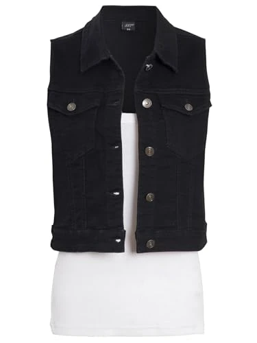 Womens Denim Gilet Stretch Waistcoat Sleeveless Jackets