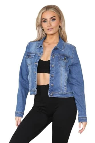 Women's Denim Jacket | Long Cuffed Sleeve Summer Trucker Classic Biker Jacket| Ladies Washed Jeans T