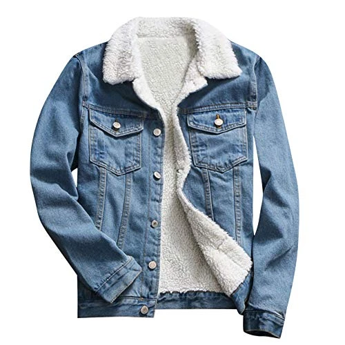 Women's Denim Jacket Winter Warm Faux Fur Lined Lapel Collar Jacket with Buttons Plain Denim Jacket 