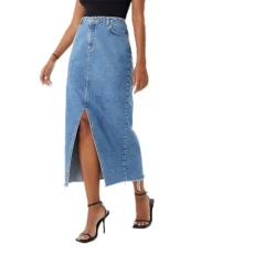 Womens Denim Midi Skirt Mid Blue Wash XS Womens Denim Midi Skirt Mid Blue Wash XS
