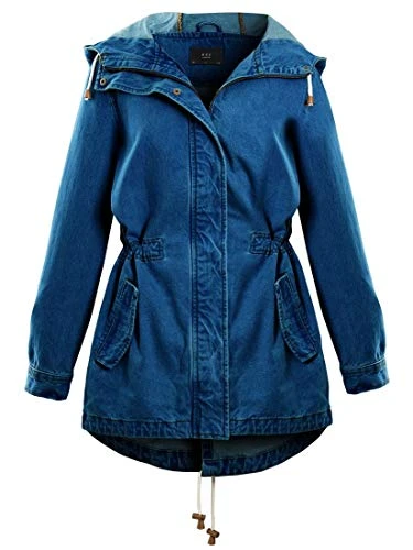 Womens Denim Parka Coat Hooded Fishtail