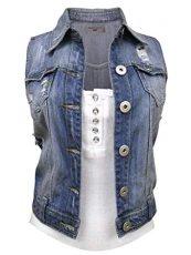 Women's Denim Stonewash Gilet, Blue Sizes 8 to 16 (UK - 12, Mid Blue)