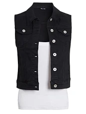 Womens Denim Waistcoat Jacket Stretch Jean Gilet