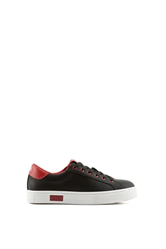 Women's details, back logo Sneaker, Black Red, 6.5 UK