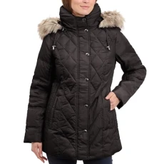 Women's Diamond Quilted Alternative Outerwear Coat, Black, XS Women's Diamond Quilted Alternative Outerwear Coat, Black, XS