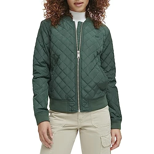 Women's Diamond Quilted Bomber Jacket (Regular & Plus Size), Darkest Spruce, S