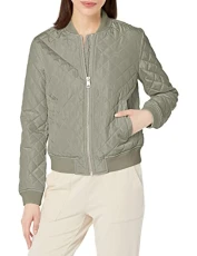 Women's Diamond Quilted Bomber Jacket with Front Pockets-Regular & Plus Sizes, Sea Green, L