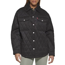 Women's Diamond Quilted Shirt Jacket, Black, M Women's Diamond Quilted Shirt Jacket, Black, M
