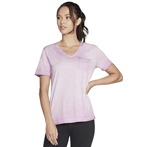 Women's Diamond Wash Hatha Vneck Pocket Tee T Shirt, Hyacinth Violet, L UK