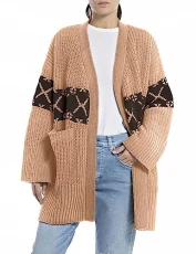 Women's DK3556.000.G22926 Cardigan Sweater, Jacquard Desert/Deep Brown 020, XS Women's DK3556.000.G22926 Cardigan Sweater, Jacquard Desert/Deep Brown 020, XS