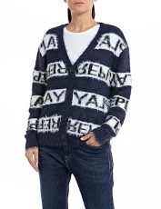 Women's DK3571.000.G23526 Cardigan Sweater, Jacquard Blue/Black/White 010, XS Women's DK3571.000.G23526 Cardigan Sweater, Jacquard Blue/Black/White 010, XS